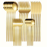 Juego de Cubiertos Elegante de Acero Inoxidable Dorado - 30 Piezas: Cuchillos, Tenedores y Cucharas Postre - Apto para Lavavajillas, Ideal para Hogar, Cocina, Restaurantes, Hoteles, Fiestas, Acción de Gracias, Navidad y Bodas - Juego de Utensilios de Alt