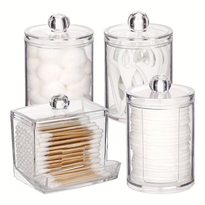 4 contenedores para hisopos, caja organizadora con tapa, dispensador de bolas de algodón de 10/7 oz, frasco de baño para almacenamiento