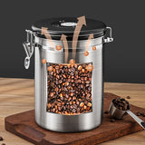 Depósito de Almacenamiento Multifuncional de 1.5L, Tanque Sellado de Acero Inoxidable para Granos de Café, Tanque de Conservación de Frescura Duradera con Cuchara