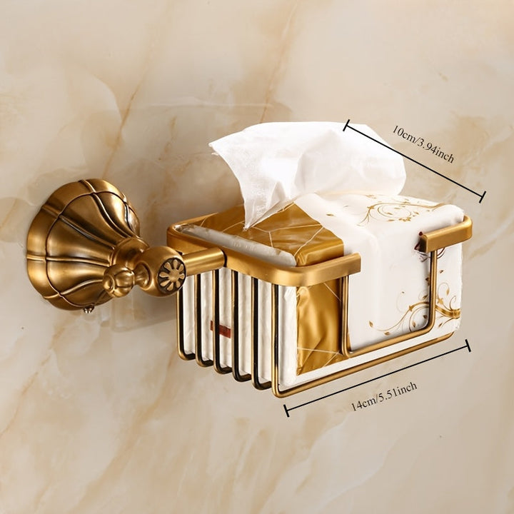 1pc Soporte de papel higiénico de estilo antiguo europeo, soporte de toalla de papel de montaje en pared con instalación sin taladro, estantería multifuncional para el hogar y el hotel