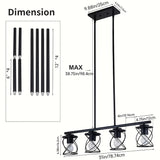 Iluminación de isla de cocina medieval moderna con poste ajustable y jaula metálica negra, adecuada para hoteles, salones, comedores y entradas de pasillos (bombillas no incluidas)