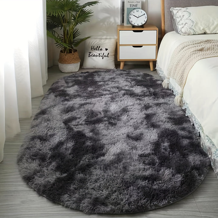 Alfombra ovalada de felpa para dormitorio y sala, suave de poliéster, lavable a mano, ideal para decoración de mesa de centro y entrada