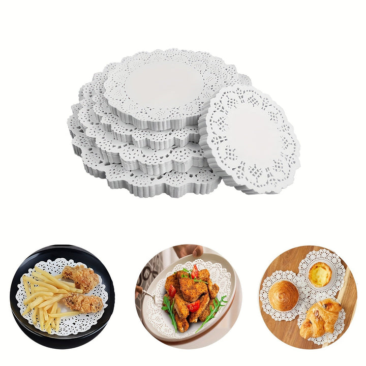25 piezas de elegantes cojines de papel de encaje - Alfombras redondas resistentes al calor para bufé, pastel, servicio de comida frita | Ideal para decoración de fiestas, bodas, banquetes, alfombras resistentes al calor | Decoración de mesa con diseño d