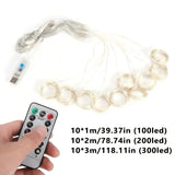 Luzes de hadas USB de 8 modos, incluyendo control remoto, luz blanca cálida y acogedora, y luz blanca pura brillante. Perfectas para celebraciones de vacaciones, bodas soñadoras, iluminación de hogar y escenario. No incluye cortinas.