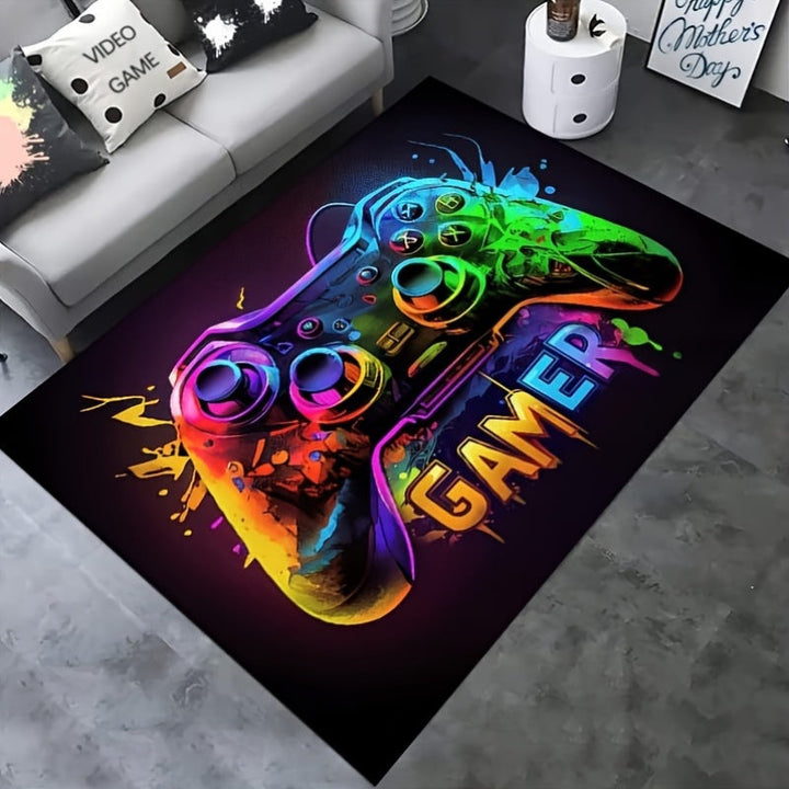 Alfombra para área de juego con diseño de control vibrante, antideslizante, lavable en poliéster, impresión HD, bordes dobles, ideal para decorar sala, habitación o cuarto de juegos
