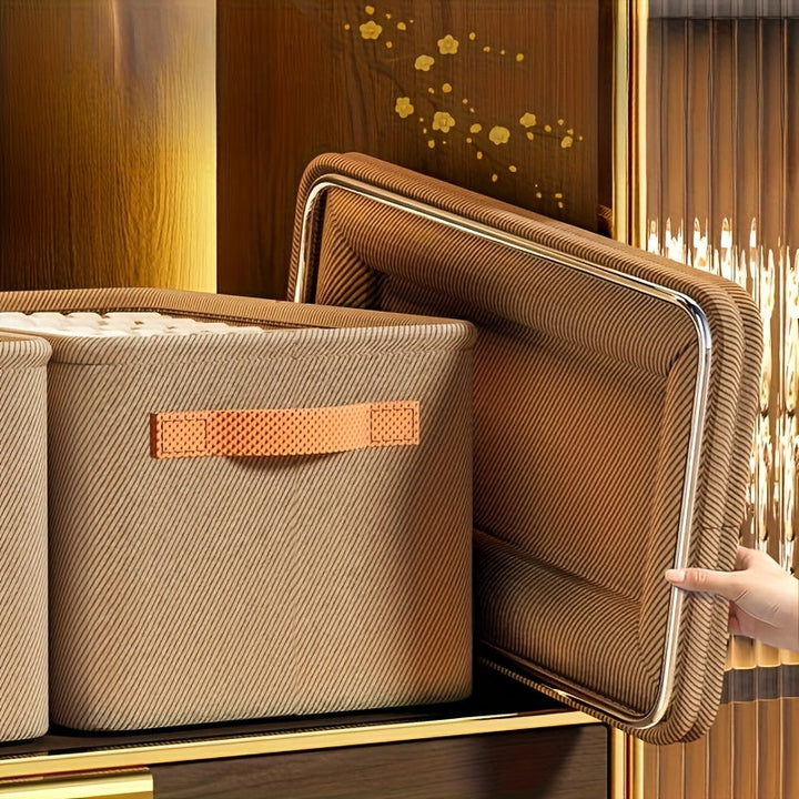 4 piezas de cesta de almacenamiento de tela Boho con asas, organizador multi-funcional apilable para ropa y juguetes, marco grueso duradero, diseño que ahorra espacio para el hogar, dormitorio, armario, estantes.