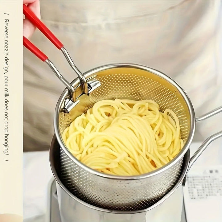 Fritadora profunda de acero inoxidable con cesta de filtro - Diseño compacto y fácil de usar, duradero y fácil de limpiar, perfecto para papas fritas crujientes, patatas fritas, pescado y pollo - Herramienta esencial de cocina para la cocina en casa.