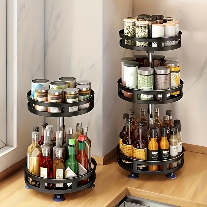 Organizador de cocina giratorio de 360 grados - estante para condimentos metálico con contenedor de almacenamiento, adecuado para especias, champán, etc