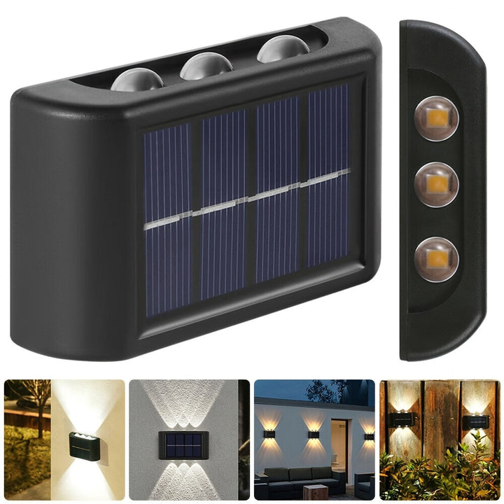 2 piezas de luces solares LED para exteriores, luz solar para jardín, calle, paisaje, balcón, decoración, fácil instalación, luces de pared solares para jardín, entrada y acceso