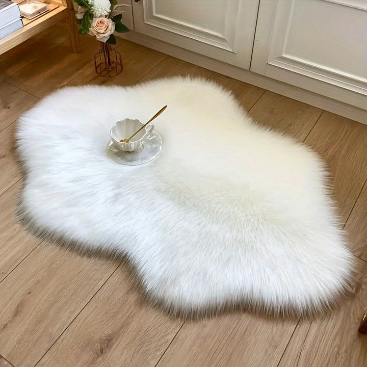 1pc Alfombra de Pelo Largo de Imitación de Piel, Alfombra Decorativa para Sala de Estar Interior, Alfombra de Felpa Larga Blanca Pura Esponjosa para Dormitorio, Alfombra de Suelo para Cama, Lavable a Máquina, Diseño de Nubes Grandes