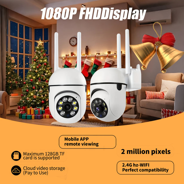 Cámara de seguridad WiFi 1080P con rotación de 355 grados, visión nocturna remota, uso en interiores/exteriores, control por aplicación móvil, inalámbrica, almacenamiento en tarjeta TF/nube (costo adicional), cámara inteligente para seguridad del hogar,