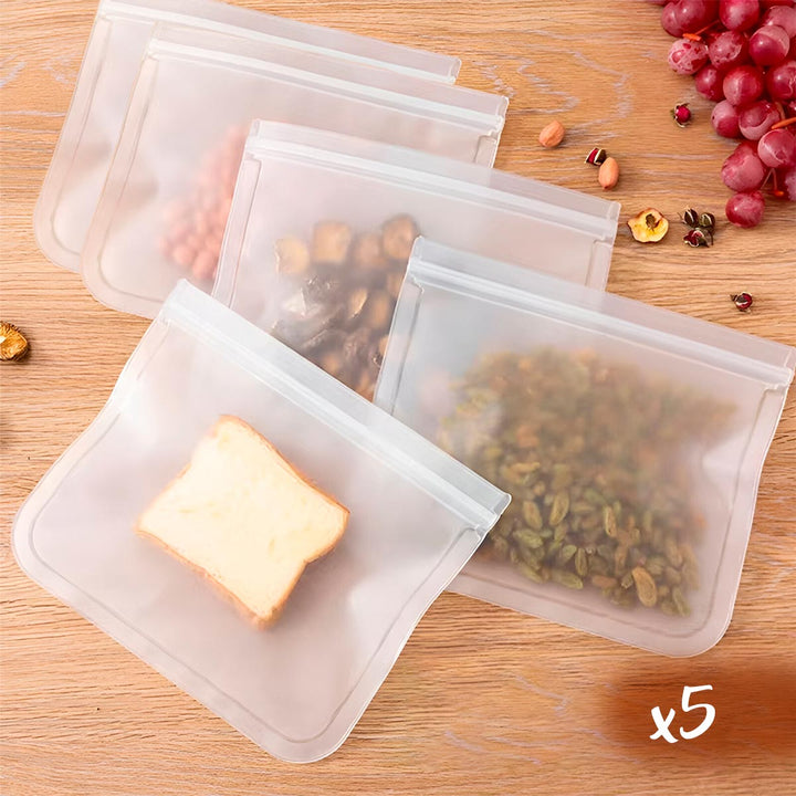 Bolsas Silicona x5 Hermética 400ml Reutilizables Para Alimentos MANA-0073