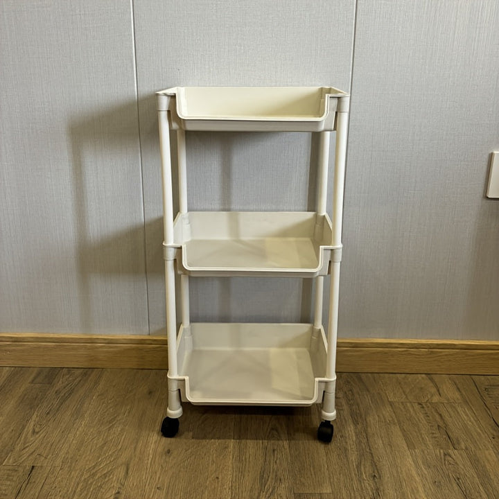 Carrito de Almacenamiento Rodante de 4/5 Niveles con Ruedas - Organizador Compacto de Plástico Duradero para Hogar, Oficina, Guardería - Unidad Móvil Ligera sin Montaje Necesario, Solución de Almacenamiento Doméstico | Diseño Blanco Limpio | Estantería L