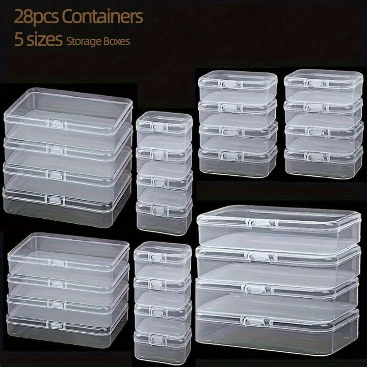 28 piezas de cajas de almacenamiento plásticas transparentes con tapa, organizadores duraderos para cosméticos, snacks, cocina, baño, dormitorio - varios tamaños para organización del hogar, canastas, contenedores y gabinetes