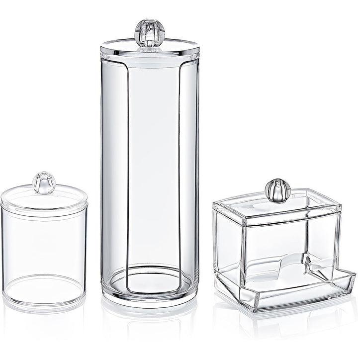 Juego de 3 cajas de plástico transparentes para hisopos, con estante extraíble y diseño elegante, ideales para discos desmaquillantes, hilo dental y palillos de dientes - Perfecto para regalos de cumpleaños o festividades
