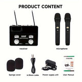 1pc AmaceX KU-63 Sistema de micrófono inalámbrico profesional UHF, sistema de karaoke portátil de 2 canales con captación omnidireccional, conector de 3,5 mm, fuente de alimentación de 110-130V, enchufe de EE. UU., no requiere batería