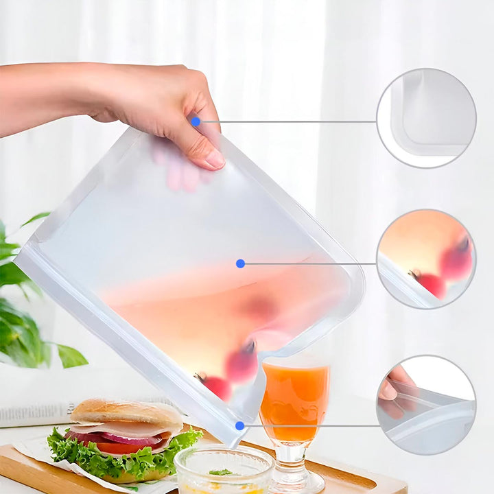 Bolsas Silicona x5 Hermética 400ml Reutilizables Para Alimentos MANA-0073