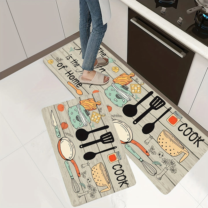 Alfombra de cocina moderna con diseño de cubiertos y letras, en poliéster, 1 unidad