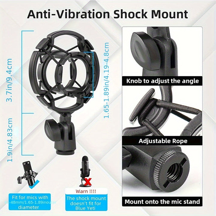 Soporte de micrófono de escritorio negro de ABS con soporte para teléfono, base pesada, filtro popular, amortiguador de choques, abrazadera de micrófono - Ideal para estudio de grabación en casa, configuración de grabación en casa | Soporte de micrófono
