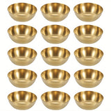 3/5/15 piezas de plato de salsa dorada de lujo, mini tazón de salsa individual de acero inoxidable premium y palillos, plato de condimentos redondo adecuado para sushi/tortilla mexicana/papas fritas, plato de aperitivo, accesorios para bandejas de delica