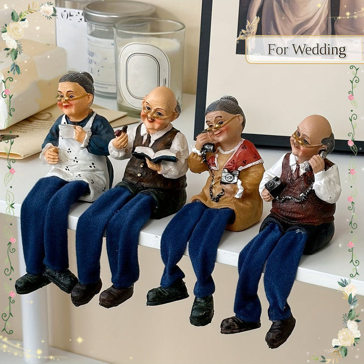 Resina Decoración del hogar para parejas de ancianos: adorables figuras de abuelo y abuela, perfectas para aniversarios de bodas o como regalo para personas mayores.