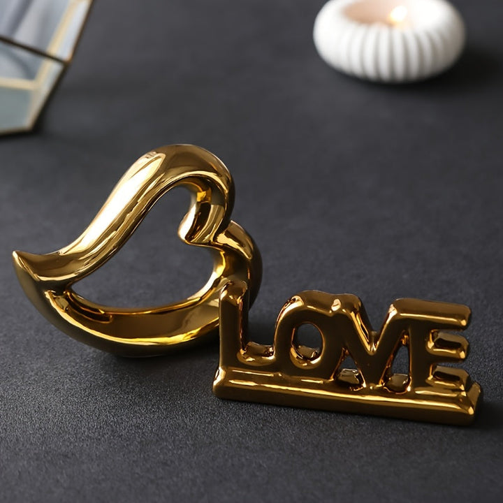 Conjunto de 2 piezas de cerámica electroplata con amor 'LOVE' adornos, decoración de alta gama para sala de estar, armario de vino, armario de TV, regalo de boda.