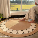 1 pieza de alfombra redonda de lino lavable a mano estilo bohemio - Plegable, antideslizante, alfombra artística para sala de estar de granja, dormitorio, baño, uso interior/exterior, fibra de poliéster, lavable a máquina, alfombra interior/exterior | Al