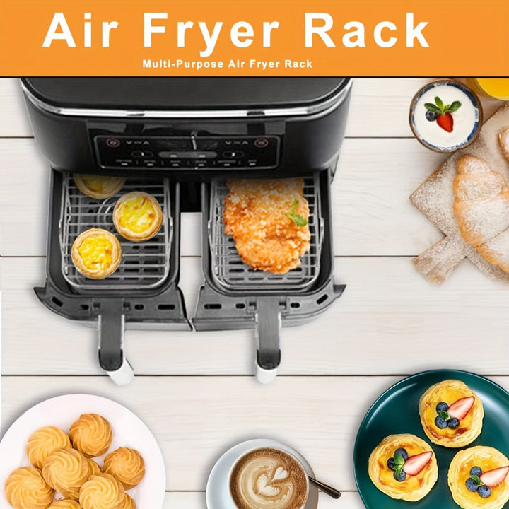 6pcs Accesorios para Freidora de Aire de Doble Cesta para Ninja DZ201 Foodi y Otros Freidoras de Aire DualZone de 8QT-10QT, Incluye Juego de Rejillas para Freidora de Aire - 2 rejillas y juego de 4 brochetas