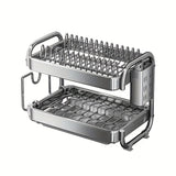 1 juego de escurridor de platos de acero inoxidable 201 grande, con 2 o 3 niveles, soporte para tazas, organizador de utensilios y repisa para escurrir, color plateado, para mesón de cocina