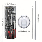 1 pieza de 20 onzas, diseño de caja de herramientas, taza aislada de acero inoxidable con tapa - Negro y rojo, perfecta para coche, exteriores, viajes y regalos para amigos.