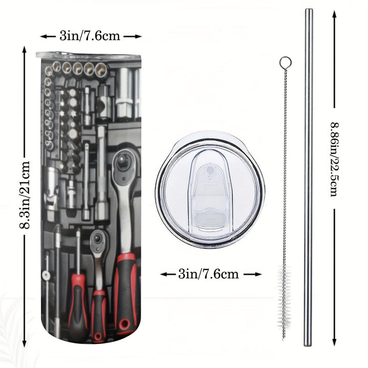 1 pieza de 20 onzas, diseño de caja de herramientas, taza aislada de acero inoxidable con tapa - Negro y rojo, perfecta para coche, exteriores, viajes y regalos para amigos.