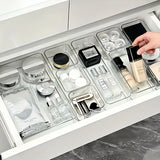 7/8 piezas de caja de almacenamiento de cosméticos de acrílico transparente, organizador de particiones integradas en cajón, caja de almacenamiento de papelería de oficina para encimera, organizador de escritorio y cajón para almacenamiento en casa.