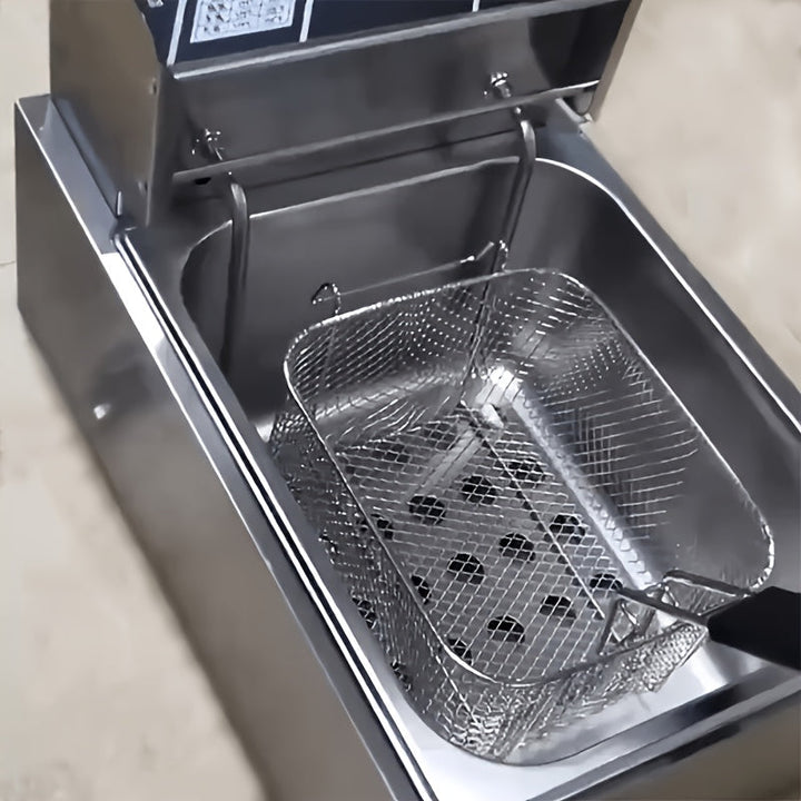 1 cesta de freír de acero inoxidable con mango de metal - Fácil de limpiar, plegable, resistente al calor, ideal para patatas fritas, alas de pollo | Herramienta de cocina comercial y doméstica, estructura de malla | Herramienta de cocina duradera, herra