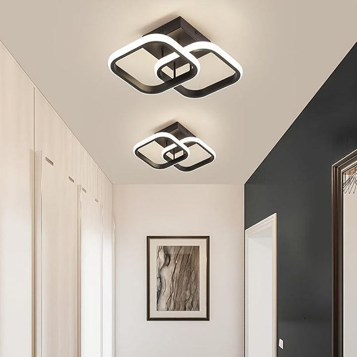 1 Luz de techo LED moderna con patrón geométrico - Iluminación de techo semi-revestida ajustable, adecuada para oficina, café, cocina, pasillo, balcón, escaleras y dormitorio, diseño cerca del techo, acabado metálico, cableado, 110V-240V, iluminación amb