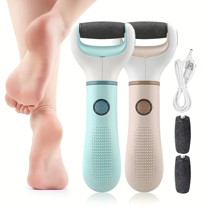 Limpiador eléctrico de pies recargable USB - tres cabezales de pulido, masajeador con pedal de doble velocidad, fuerza ajustable, ideal para relajar pies y talones | Diseño ergonómico, fregado de pies