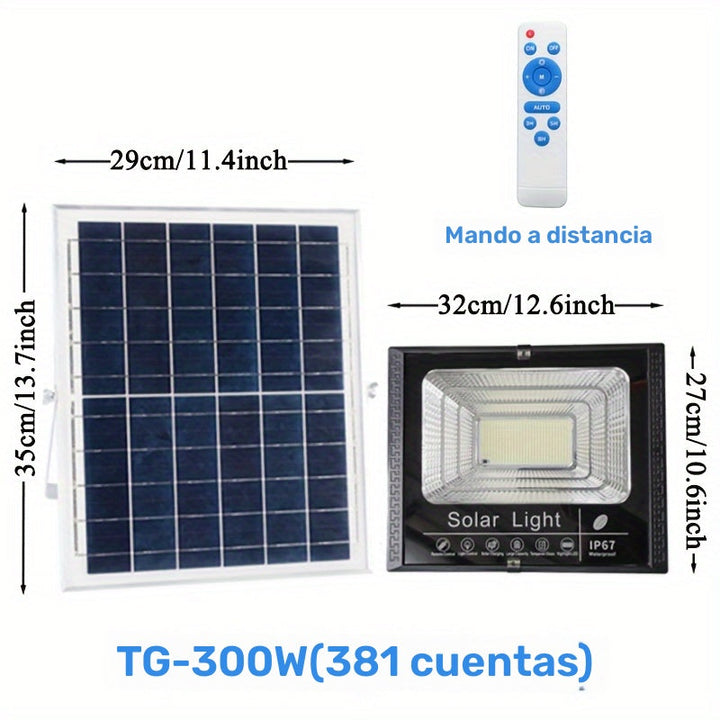 1pc Faro de inundación solar con control remoto, iluminación LED exterior regulable, ABS y vidrio, montaje semi empotrado, acabado pulido, impermeable, sensor de infrarrojos, alimentado por energía solar con batería de litio, panel fotovoltaico no extraí