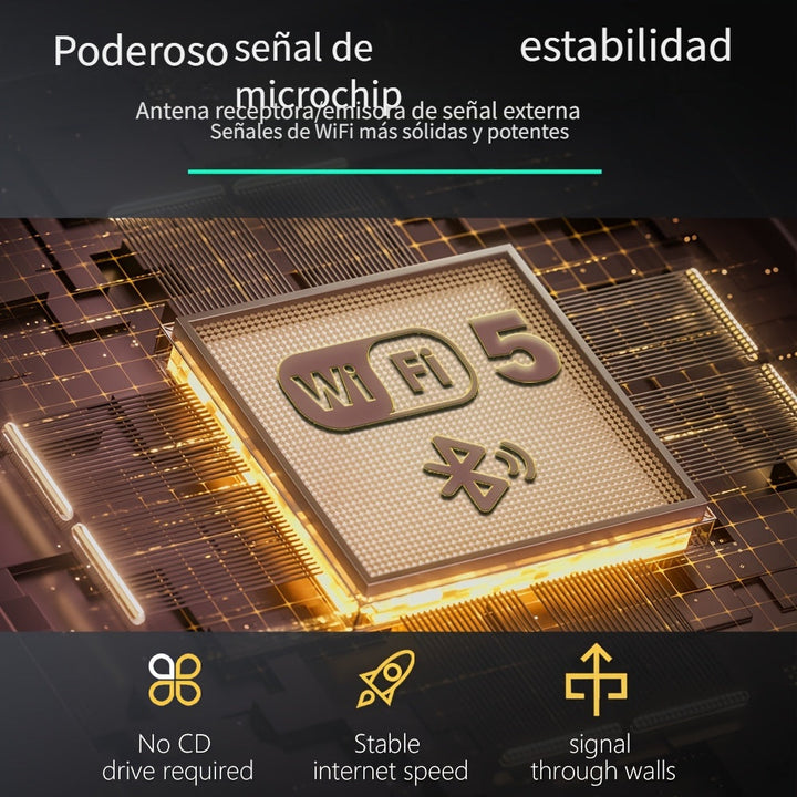 Adaptador USB inalámbrico 2 en 1 WILLONACK, WiFi de doble banda 4.2+2.4G, alcance de 1300M, tarjeta de red inalámbrica, transferencia de datos de alta velocidad, plug & play, compatible con teclado, mouse, bocinas - Negro