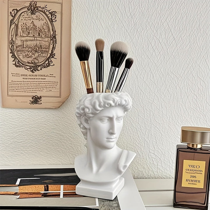 Soporte para Auriculares de Estatua Artística Creativa, Decoración de Escritorio para Oficina o Dormitorio, Adorno de Mesa con Forma de Cabeza, Soporte para Bolígrafos en Resina Sintética Ligera y Anticaída