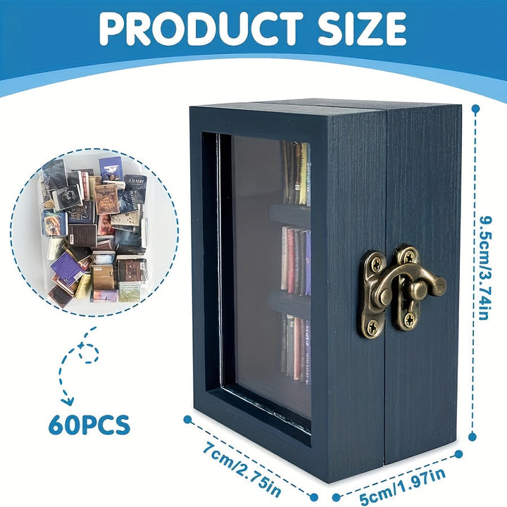 1pc Estantería Mini Librería Decorativa con Estante Mecedor "Shake Away Your Anxiety" Incluye 60 Libritos Pequeños, Ideal para Amantes de los Libros y Decoración de Oficina en Casa