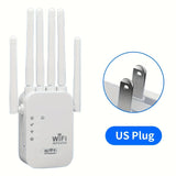 Amplificador de WiFi, Refuerzo de Señal WiFi, Extensor sin varillas WiFi, 300Mbps Doble Banda 2.4GHz, Cobertura Fuerte para 58 Dispositivos con 4 Modos y Configuración 1-TAP, 360° Cobertura Completa con 6 Antenas, Compatible con Puerto Ethernet Ideal par