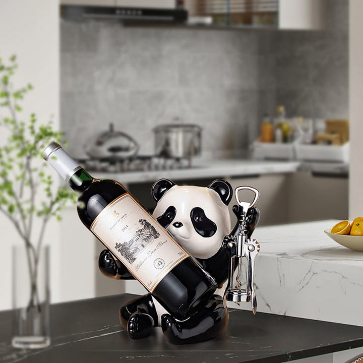 1 Portabotellas de Vino Elegante Panda - Encantador Decoración para Salón, Armario de Vino o Soporte de TV - Material de Loza de Alta Calidad, Perfecto para Espacios Modernos, Decoración de Habitación