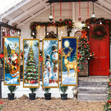 Conjunto de 4 Banderines Navideños para Porche - Decoraciones Duraderas de Poliéster con Diseños de Santa, Muñeco de Nieve, Reno y Árbol, 119.89cm x 40.13cm, Fáciles de Colgar y Lavables para Exhibición en la Puerta de las Fiestas