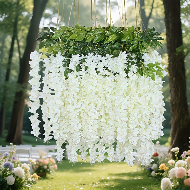 48 Piezas de Guirnalda Artificial de Glicina para Exteriores - Flores Plásticas Blancas Colgantes para Bodas, Fiestas y Festividades - Decoración Resistente a Todas las Estaciones sin Mantenimiento para Jardín o Paredes