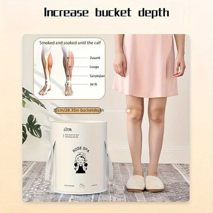 Cubo de baño de pies portátil y plegable para el hogar con aislamiento y altura sobre la pantorrilla