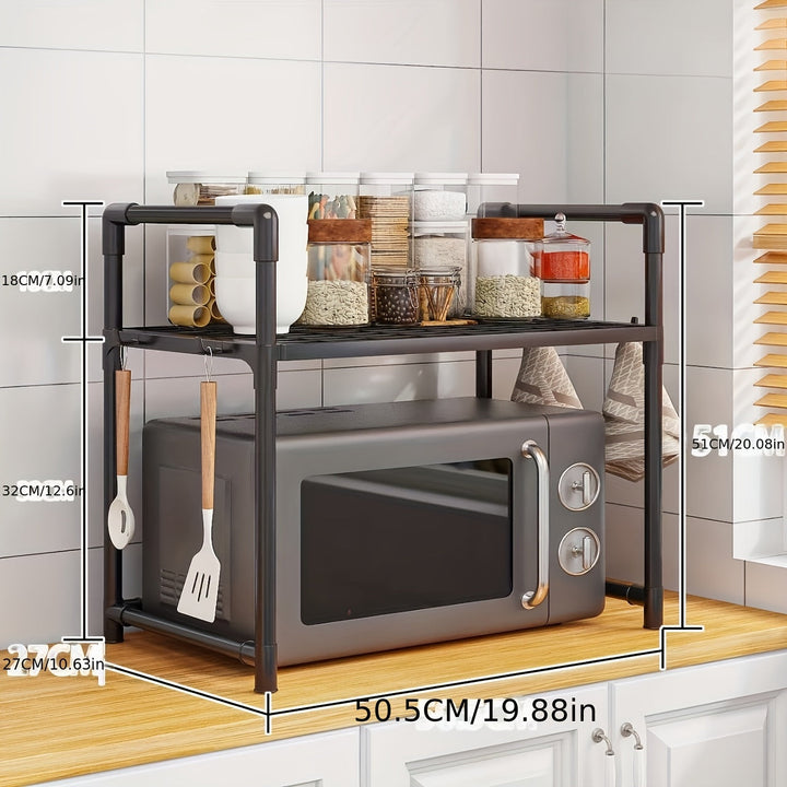 1pieza Estantería de acero inoxidable para microondas, estantería de doble horno de 1-Tier/2-Tier de piso a pie, estantería de almacenamiento de varias capas para cocina y comedor, no requiere batería, estantería de almacenamiento de cocina | Estantería