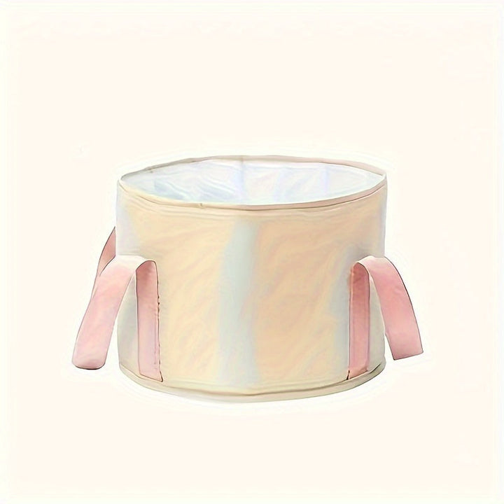 Baño de Pies de Lujo para 1 Persona - Bañera Portátil Plegable con Detalles en Beige y Rosa, Sin Necesidad de Electricidad, Aislamiento Térmico para Hogar/Viaje/Spa - Cubo Beige con Correa Rosa - Ideal para Mujeres y Hombres, Regalo Relajante de Invierno