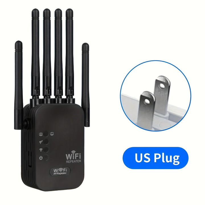 Amplificador de WiFi, Refuerzo de Señal WiFi, Extensor sin varillas WiFi, 300Mbps Doble Banda 2.4GHz, Cobertura Fuerte para 58 Dispositivos con 4 Modos y Configuración 1-TAP, 360° Cobertura Completa con 6 Antenas, Compatible con Puerto Ethernet Ideal par