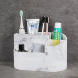 Portacepillos de resina color mármol blanco, organizador de baño independiente para cepillo de dientes eléctrico, pasta dental, rastrillo, bolas de algodón, hisopos, hilo dental y caja de almacenamiento para artículos de maquillaje