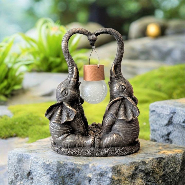 1 pza. Lámpara de estatua con energía solar, diseño de elefante, material de resina, recargable mediante luz solar, sin control remoto, perfecta para jardín, patio, césped, entrada, estanque, balcón o ventana.