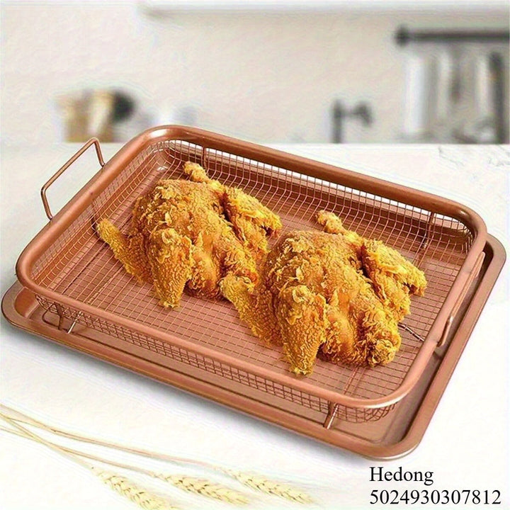 1 estuche de bandeja y sartén de acero inoxidable antiadherente para freidora de aire y horno - Herramientas de hornear duraderas, ideales para asar y lavar verduras, accesorios de cocina con función de rejilla de enfriamiento, accesorios de horno | Acab